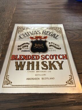Vintage Chivas Regal Blended Scotch Whisky Mirror Sign - 8” x 6” Bar Wall Art